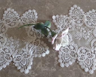 12" Set of TWO Lace Doilies Neutral Burlap Natural Taupe Antique Ivory Victorian