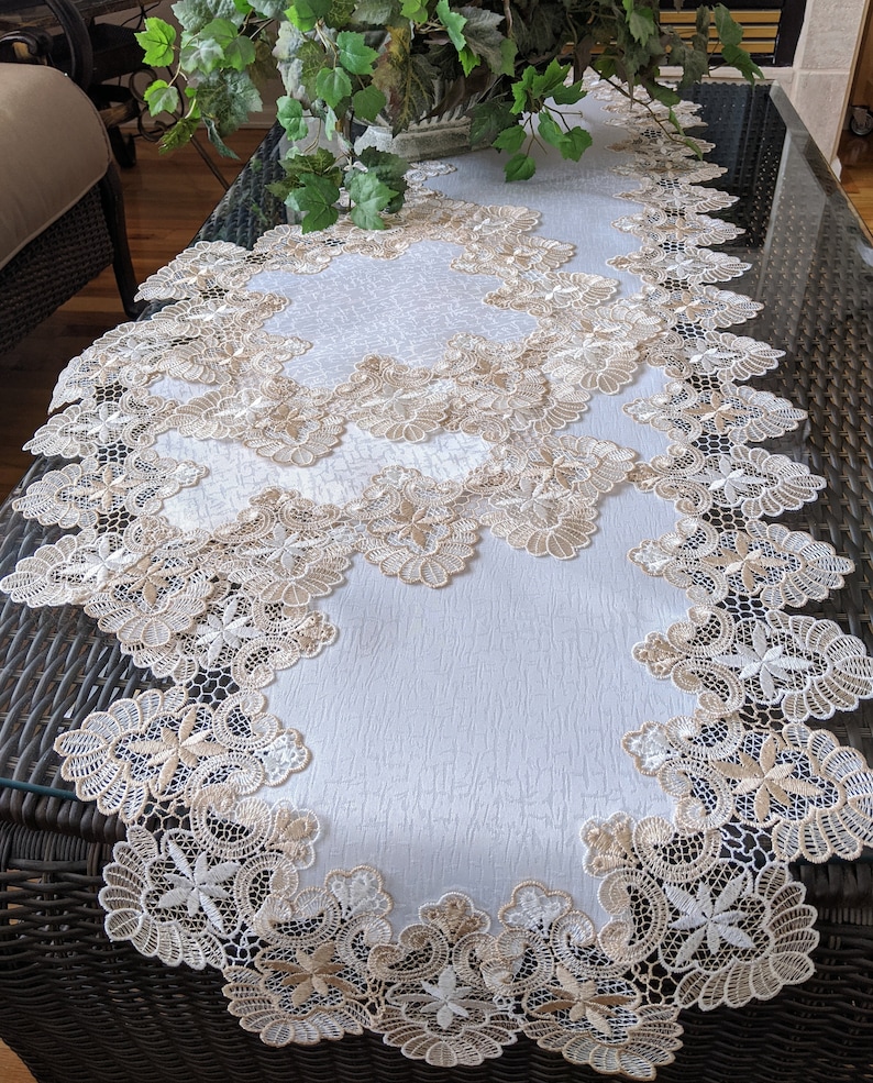 72x16 Dresser Scarf Lace Table Runner Plus Two Etsy