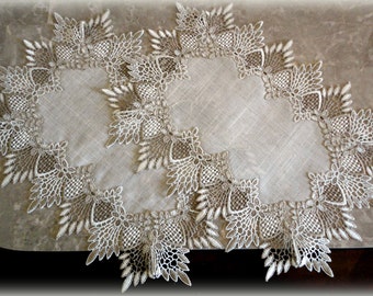 17&quot; x 12&quot; SET Of TWO  Rectangular Doily Neutral Earth Tones European Lace Place Mat /  Dresser Scarf