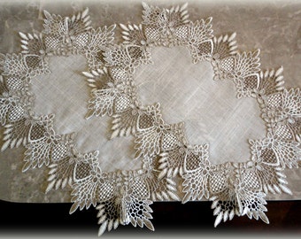 17" x 12" SET Of TWO  Rectangular Doily Neutral Earth Tones European Lace Place Mat /  Dresser Scarf