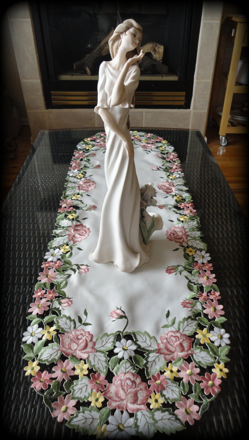 70 Lace Pink Rose & Daisy Dresser Scarf Table Runner Etsy