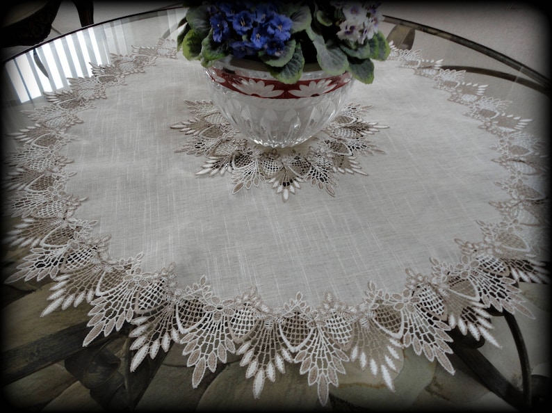 33 X-Large Doily Neutral Earth Tones European Lace Table Topper Dresser Scarf Active image 4