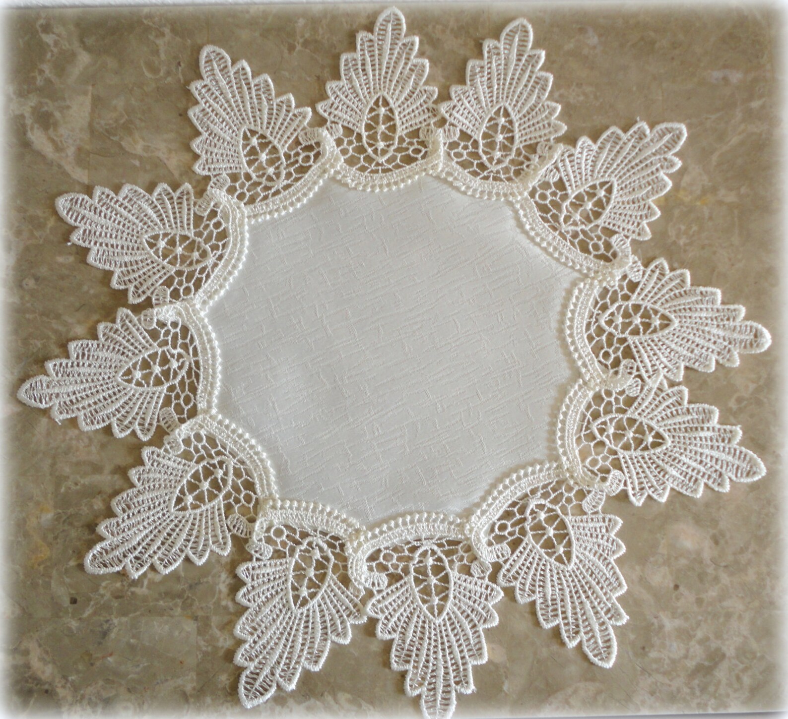 16 Doily SET OF TWO Antique White Dresser Scarf Formal European Lace