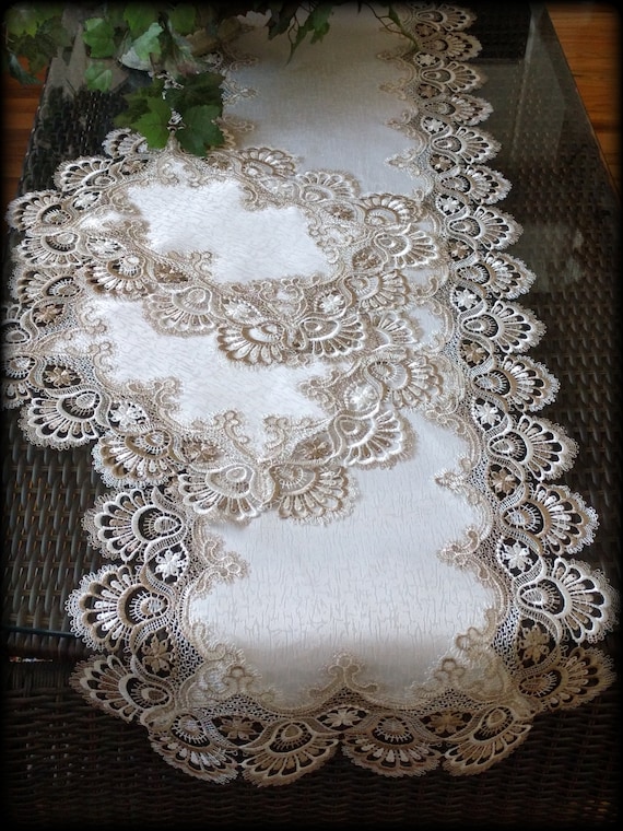 56 Inch Dresser Scarf Table Runner Plus 2 Doilies 3 Piece Set Etsy