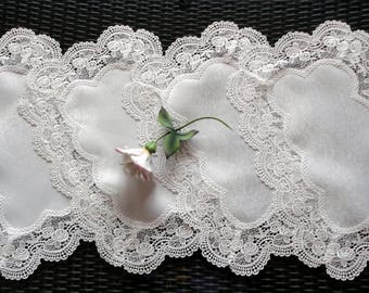 19" x 13" Rose Lace Place Mats Doilies Retangular Set of Four Placemats Dreser Scarf