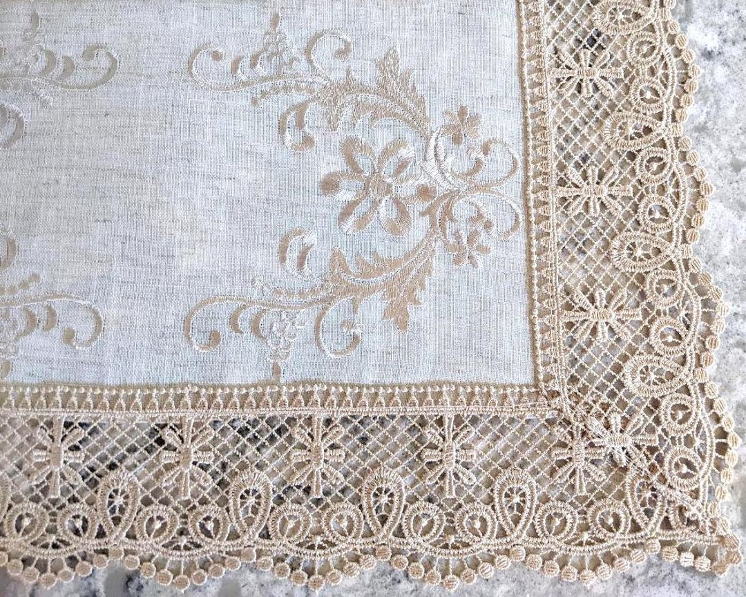 Lace Embroidered Dresser Scarf Doily Table Runner Natural Beige Neutral ...