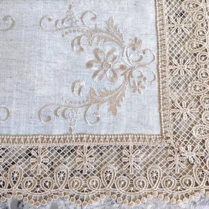 Lace Embroidered Dresser Scarf Doily Table Runner Natural Beige Neutral 34" x  16"