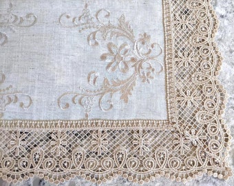 Lace Embroidered Dresser Scarf Doily Table Runner Natural Beige Neutral 34" x  16"