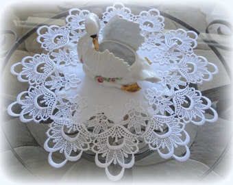 16" Lace Doilies SET of 2 Decadent White Delicate Round