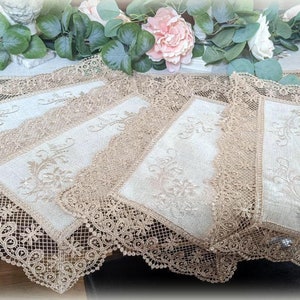 Doilies Lace Embroidered Placemats End Table Natural Beige Neutral Set of Four