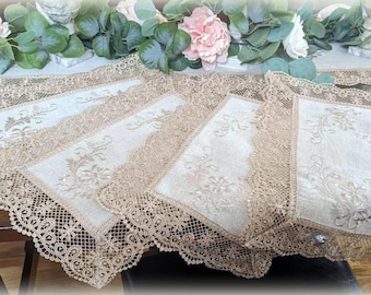 Doilies Lace Embroidered Placemats End Table Natural Beige Neutral Set of Four