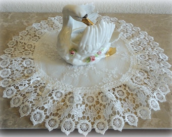15"  SET OF TWOIvory European Lace Doily Cream Table Topper Vintage Victorian