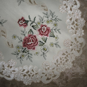 27&quot; Table Runners SET of TWO Embroidered Victorian Rose Cream Color