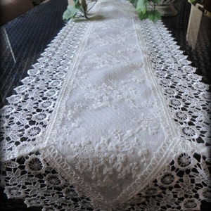 65" x 11" Ivory lace Dresser Scarf Mantle Shelf Runner Doily