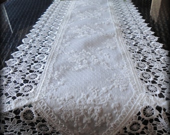 65" x 11" Ivory lace Dresser Scarf Mantle Shelf Runner Doily