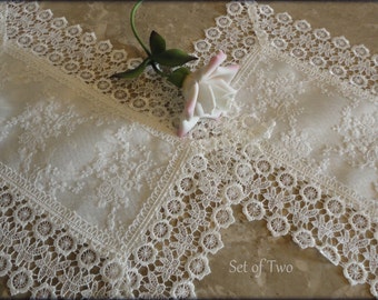 17" x 11" Set of Two Doilies Ivory Lace European Dresser Scarf or Place Mat