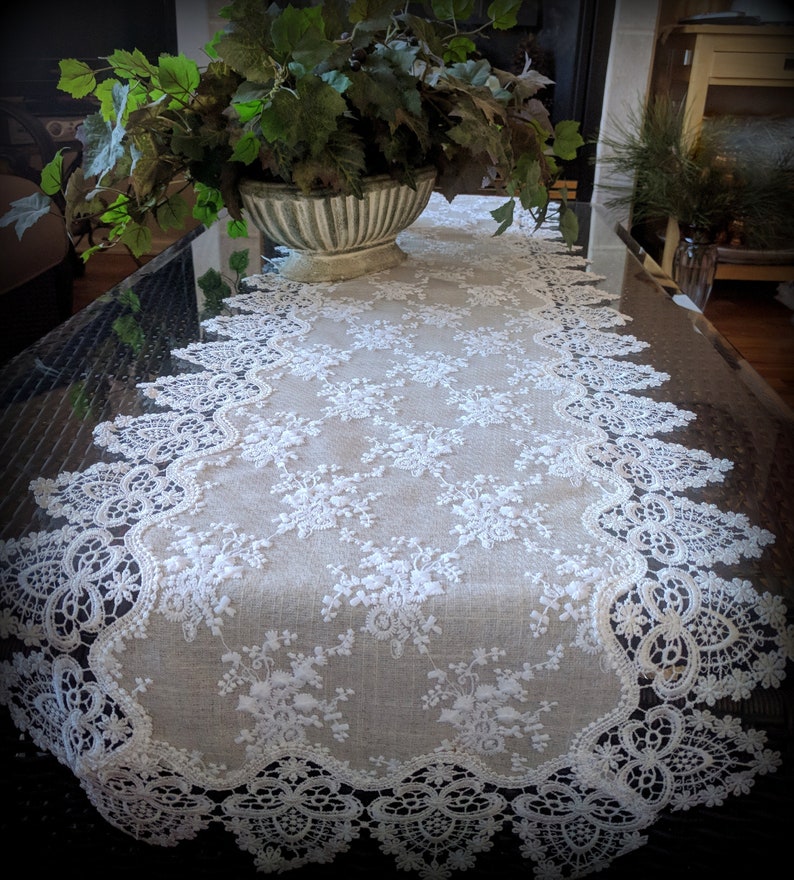 72 X 16 Lace Dresser Scarf Table Runner Neutral Etsy