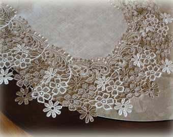 36" Dresser Scarf Table Runner Sophisticated Floral Lace Daisy Neutral tones