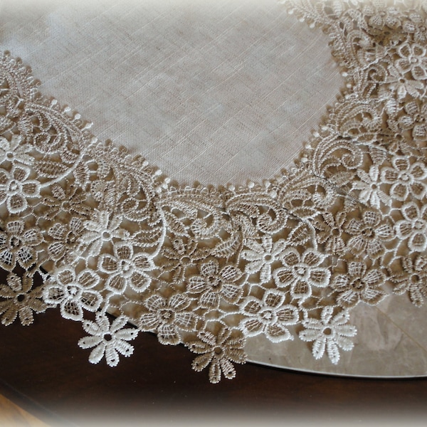 36" Dresser Scarf Table Runner Sophisticated Floral Lace Daisy Neutral tones