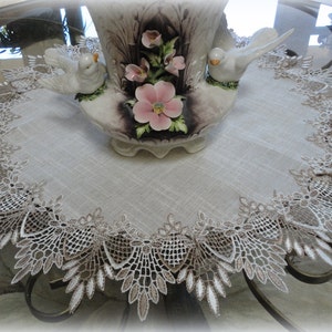 24&quot;  Large Doily Neutral Earth Tones European Lace Table Topper Scarf