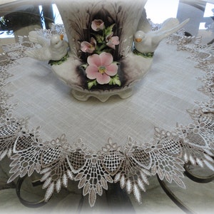 24"  Large Doily Neutral Earth Tones European Lace Table Topper Scarf