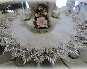 24"  Large Doily Neutral Earth Tones European Lace Table Topper Scarf