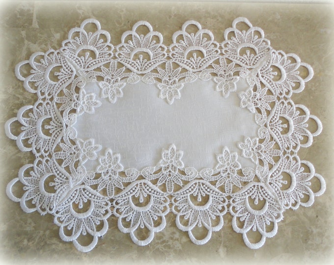 White Lace Doily, Rectangular Doily With Pansies, Vintage Doily With ...