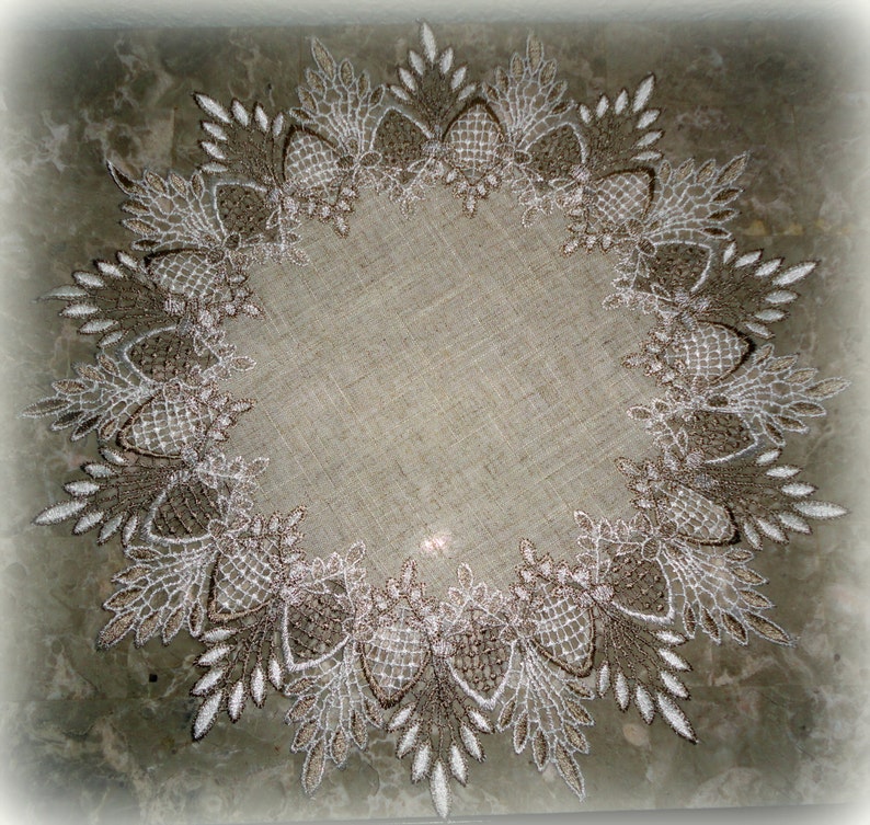 16 SET OF TWO Doily Neutral Earth Tones European Lace Table Topper image 3