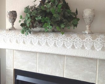66" x 13" Mantel Shelf Dresser Scarf Lace Table Runner Doily Neutral Burlap Natural Taupe Victorian