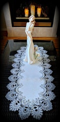 Gray Silver Lace Doily Table Runner, Antique White Oval (54x16)