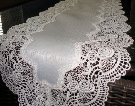 65" Lace Dresser Scarf Rose Antique White Mantel / Shelf Table Runner - Etsy