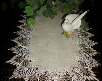 34"  Table Runner Dresser Scarf Neutral Earth Tones European Lace