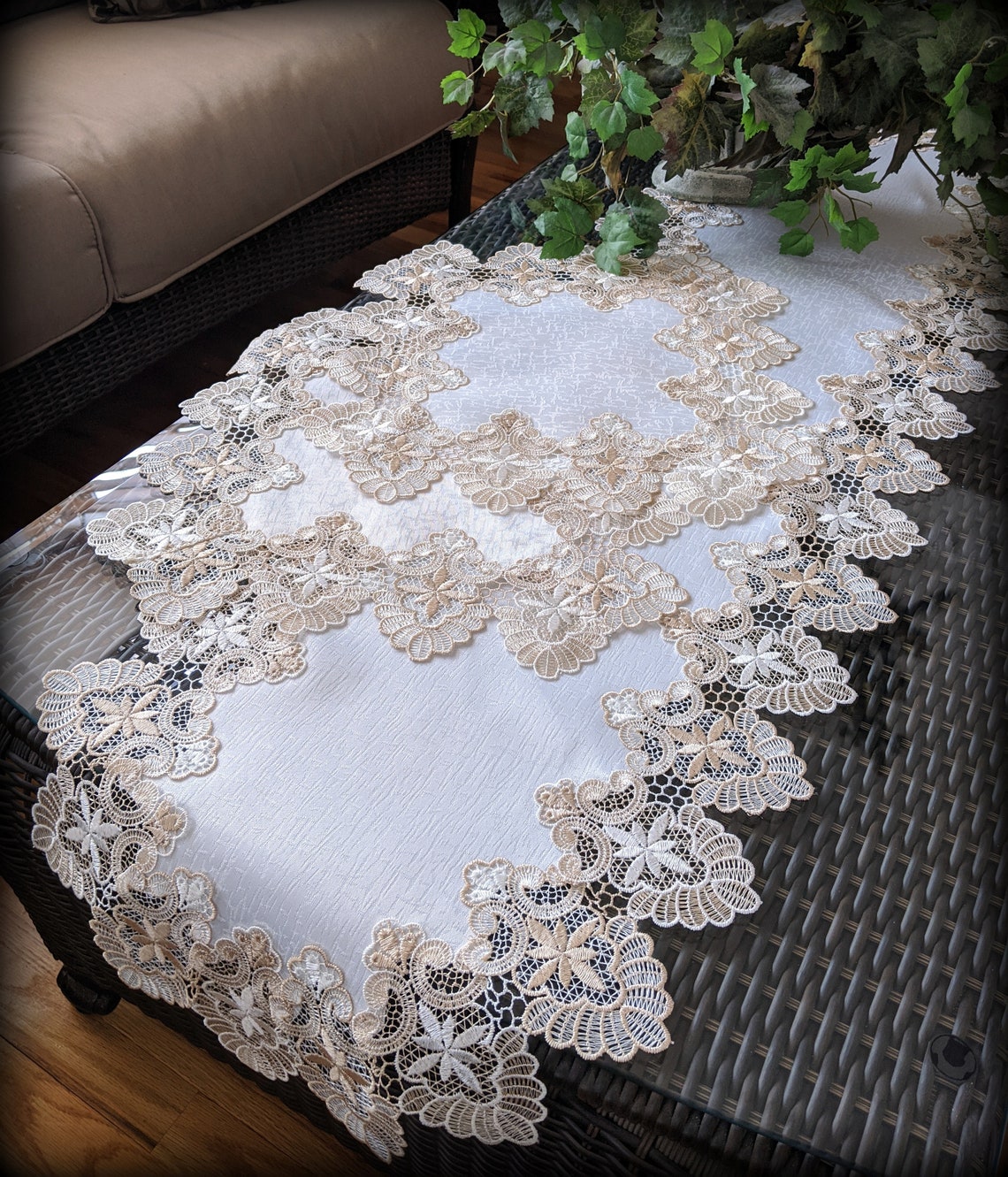 55x16 Dresser Scarf Lace Table Runner Plus Two Etsy