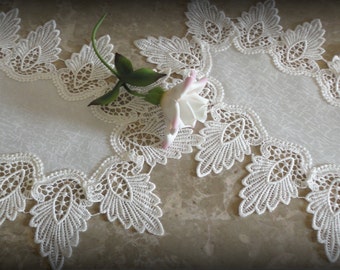 17" Oval Doilies Set of Two Antique White Dresser Scarf Formal European Lace Oval Doily