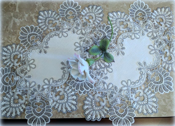 19 By 12gray Silver Lace Doilies Set Of Two Place Etsy