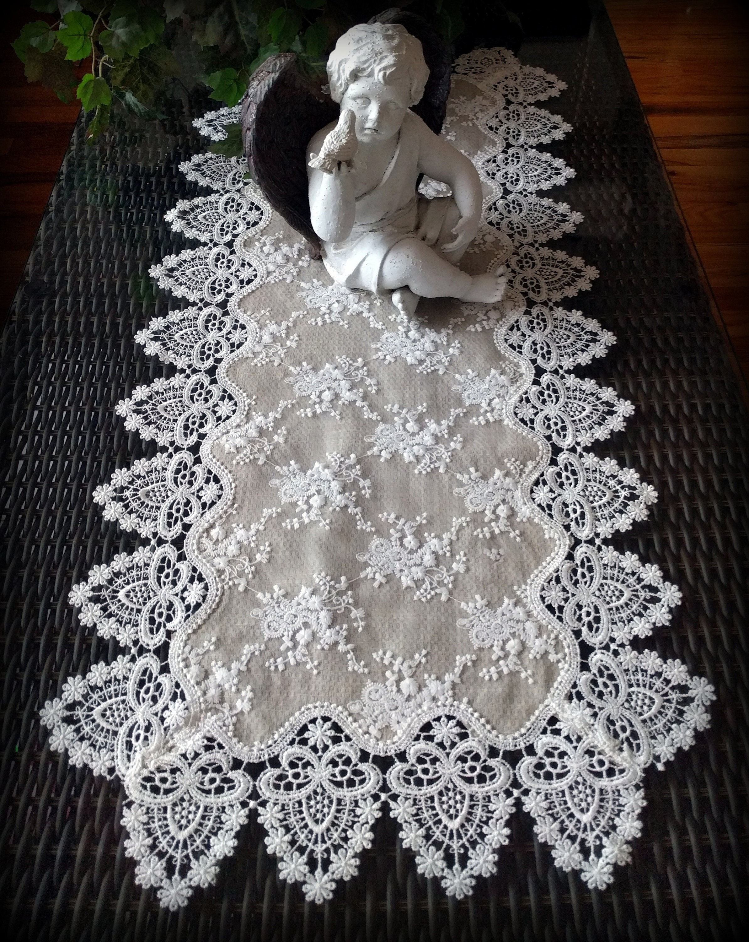 37" X 16" Lace Dresser Scarf Table Runner Neutral Cream Ivory Natural  Burlap Victorian - Etsy