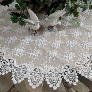 35" Lace Doily Table Topper Tablecloth Neutral Burlap Natural Taupe Antique Ivory Victorian
