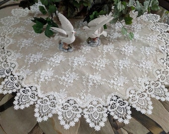 35" Lace Doily Table Topper Tablecloth Neutral Burlap Natural Taupe Antique Ivory Victorian
