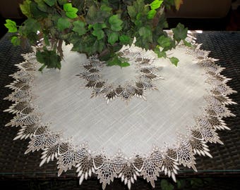 33" X-Large Doily Neutral Earth Tones European Lace Table Topper Dresser Scarf Active