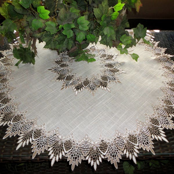 33" X-Large Doily Neutral Earth Tones European Lace Table Topper Dresser Scarf Active