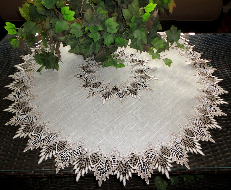 33 X-Large Doily Neutral Earth Tones European Lace Table Topper Dresser Scarf Active image 1