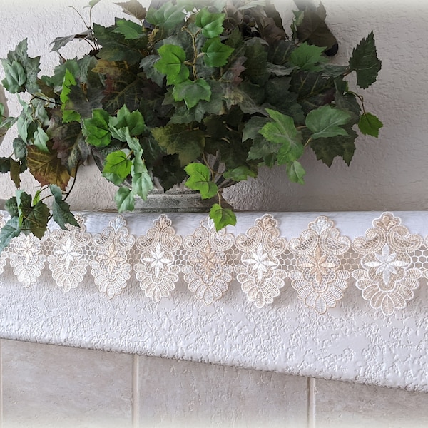 67" x 12" Mantel Scarf Dresser Scarf Lace Table Shelf Runner Doily Neutral Beige Tan Antique White Cream