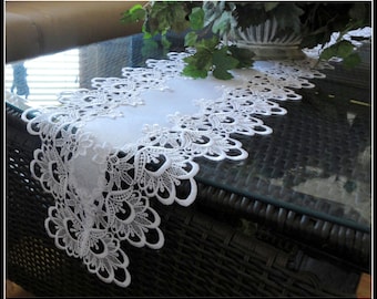 65" Dresser Scarf Table Shelf Mantel Runner Doily DECADENT WHITE