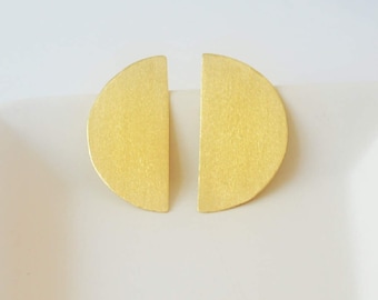 Half Circle Earrings, Gold Stud Earrings, Geometric Statement