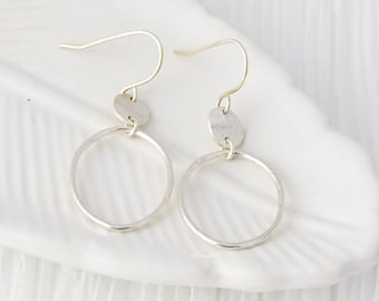 Silver Dangle Earrings, Chic Fashion, Layered Disc Oval Earrings