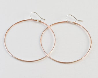 Copper Silver Hoop Earrings, Simple Boho Chic Wire Hoop Earrings