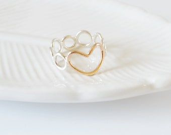 Open Frame Heart Ring with Silver Circles, Unique Mother's Day Gift