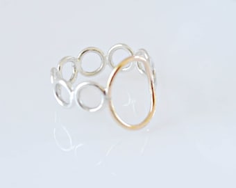 Open Oval with Silver Circles Ring, Mixed Metal Ring, Gift for Her