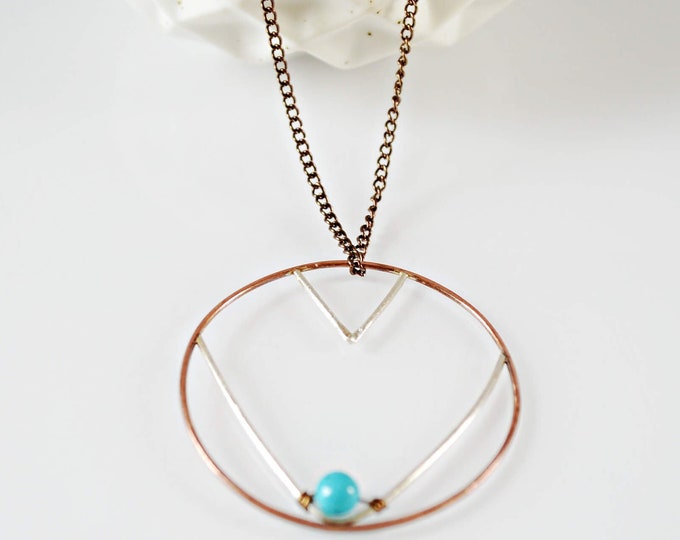Bohemian Aztec Necklace, Circle Pendant Necklace, V Shape Jewelry