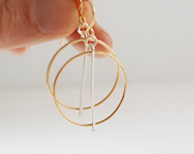 Gold and Silver Artisan Hoop Earrings